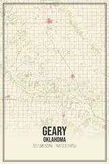 Retro US city map of Geary, Oklahoma. Vintage street map.