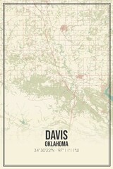Retro US city map of Davis, Oklahoma. Vintage street map.