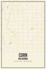 Retro US city map of Corn, Oklahoma. Vintage street map.
