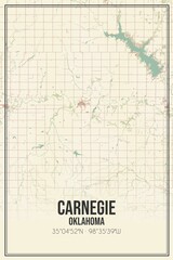 Retro US city map of Carnegie, Oklahoma. Vintage street map.