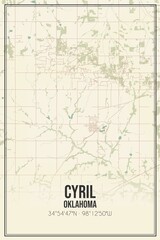 Retro US city map of Cyril, Oklahoma. Vintage street map.