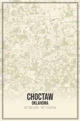 Retro US city map of Choctaw, Oklahoma. Vintage street map.