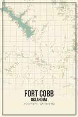 Retro US city map of Fort Cobb, Oklahoma. Vintage street map.