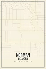 Retro US city map of Norman, Oklahoma. Vintage street map.