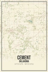 Retro US city map of Cement, Oklahoma. Vintage street map.