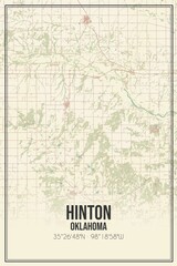 Retro US city map of Hinton, Oklahoma. Vintage street map.