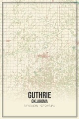 Retro US city map of Guthrie, Oklahoma. Vintage street map.