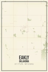 Retro US city map of Eakly, Oklahoma. Vintage street map.