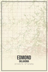 Retro US city map of Edmond, Oklahoma. Vintage street map.