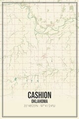 Retro US city map of Cashion, Oklahoma. Vintage street map.