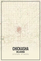 Retro US city map of Chickasha, Oklahoma. Vintage street map.