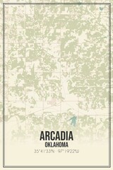 Retro US city map of Arcadia, Oklahoma. Vintage street map.