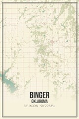 Retro US city map of Binger, Oklahoma. Vintage street map.