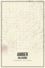 Retro US city map of Amber, Oklahoma. Vintage street map.