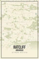 Retro US city map of Ratcliff, Arkansas. Vintage street map.