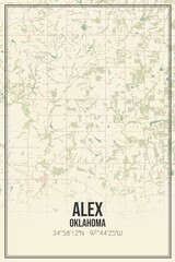 Retro US city map of Alex, Oklahoma. Vintage street map. © Rezona