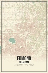 Retro US city map of Edmond, Oklahoma. Vintage street map.