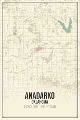 Retro US city map of Anadarko, Oklahoma. Vintage street map.