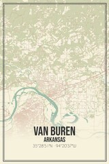 Retro US city map of Van Buren, Arkansas. Vintage street map.