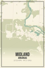 Retro US city map of Midland, Arkansas. Vintage street map.