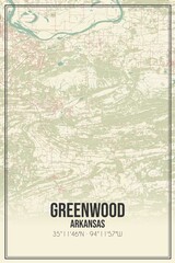 Retro US city map of Greenwood, Arkansas. Vintage street map.