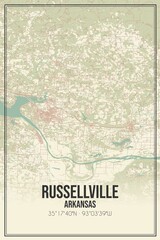 Retro US city map of Russellville, Arkansas. Vintage street map.