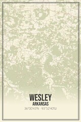 Retro US city map of Wesley, Arkansas. Vintage street map.