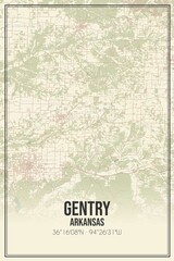 Retro US city map of Gentry, Arkansas. Vintage street map.