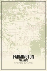 Retro US city map of Farmington, Arkansas. Vintage street map.