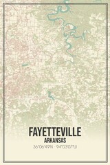 Retro US city map of Fayetteville, Arkansas. Vintage street map.