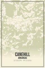 Retro US city map of Canehill, Arkansas. Vintage street map.