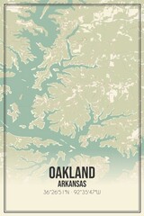 Retro US city map of Oakland, Arkansas. Vintage street map.