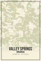 Retro US city map of Valley Springs, Arkansas. Vintage street map.