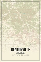 Retro US city map of Bentonville, Arkansas. Vintage street map.
