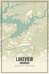 Retro US city map of Lakeview, Arkansas. Vintage street map.