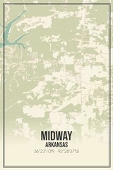 Retro US city map of Midway, Arkansas. Vintage street map.