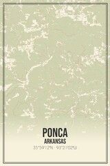 Retro US city map of Ponca, Arkansas. Vintage street map.