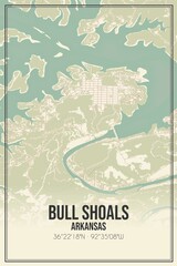 Retro US city map of Bull Shoals, Arkansas. Vintage street map.