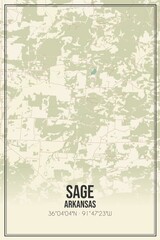 Retro US city map of Sage, Arkansas. Vintage street map.