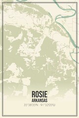 Retro US city map of Rosie, Arkansas. Vintage street map.