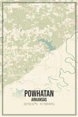 Retro US city map of Powhatan, Arkansas. Vintage street map.