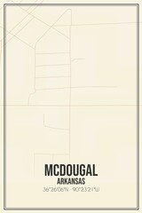 Retro US city map of McDougal, Arkansas. Vintage street map.