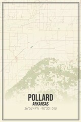 Retro US city map of Pollard, Arkansas. Vintage street map.