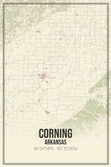 Retro US city map of Corning, Arkansas. Vintage street map.