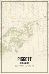 Retro US city map of Piggott, Arkansas. Vintage street map.