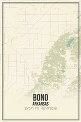 Retro US city map of Bono, Arkansas. Vintage street map.
