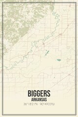 Retro US city map of Biggers, Arkansas. Vintage street map.