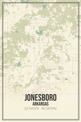 Retro US city map of Jonesboro, Arkansas. Vintage street map.