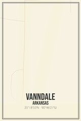 Retro US city map of Vanndale, Arkansas. Vintage street map.