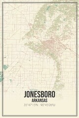Retro US city map of Jonesboro, Arkansas. Vintage street map.